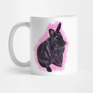 bunny rabbit cute  ebony colored coloured lionhead bunny rabbit with pink background Mug